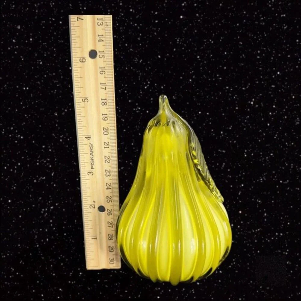 Studio Art Glass Pear Apple Fruit Green Cased Glass‎ Figurine Paperweight Figure